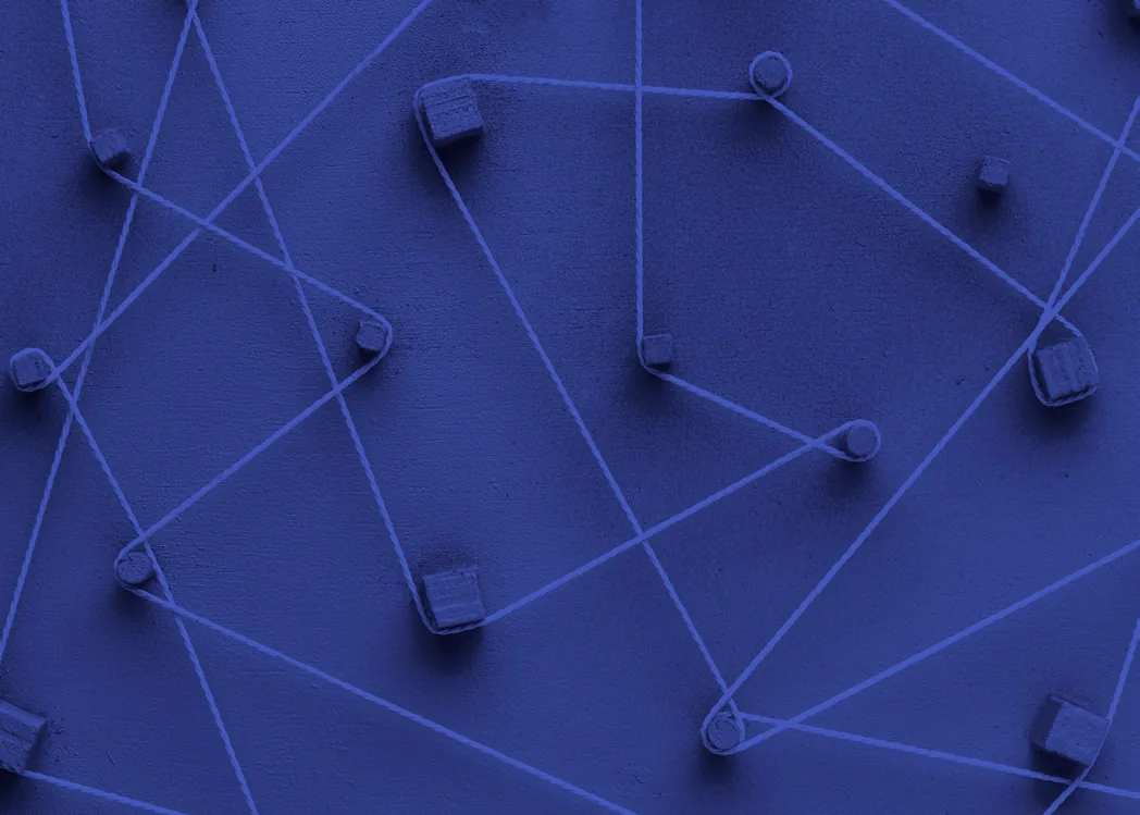 Blue abstract web of lines connecting raised nodes